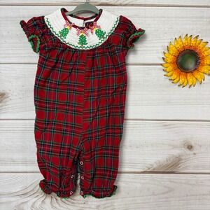 Lil Cactus Baby Christmas Plaid Romper 6-12M Holiday Tree Outfit